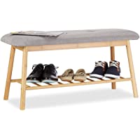 Relaxdays Banco Zapatero Moderno- Bambú- Gris-Beige- 44 x 90 x 34 cm